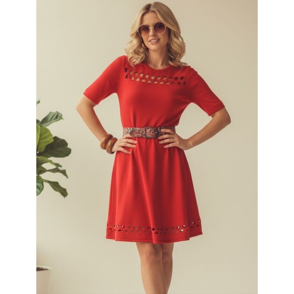 Adrienne Vittadini Red Cutout A-Line Dress